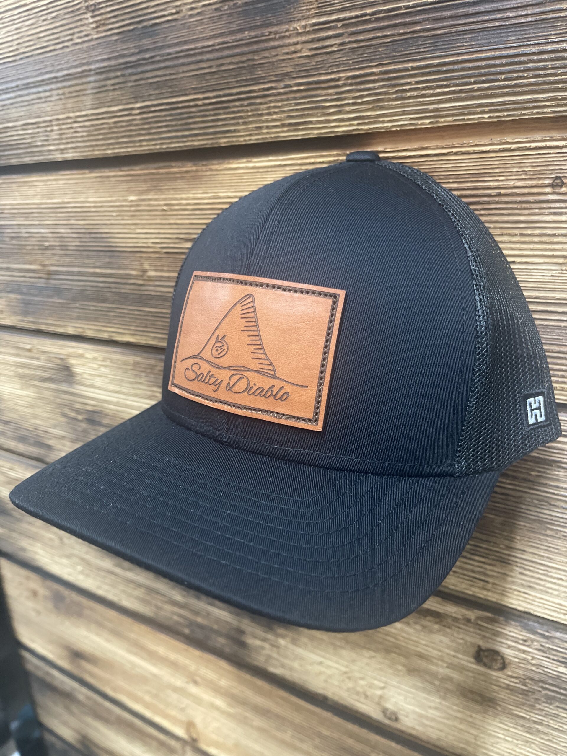 Salty Diablo Black Leather Patch Cap - Left