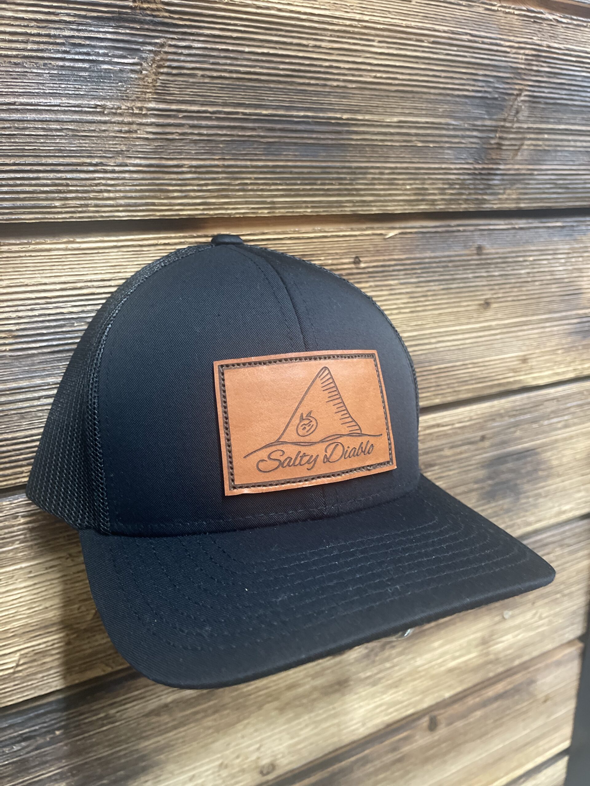 Salty Diablo Black Leather Patch Cap - Right